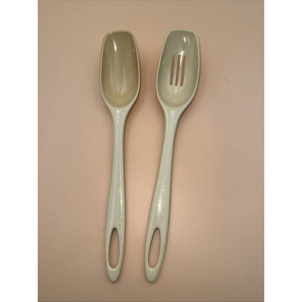 Slotted And Solid Vintage Serving Spoon Nylon Almond 11in Utensils Unbranded